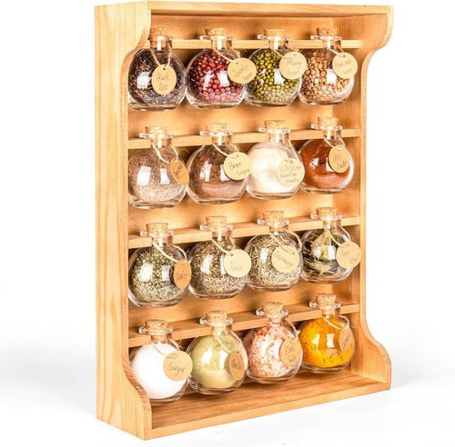 Byers Choice TX Pine Wooden Spice Rack Organizer - Antique Kitchen Spice Jar Holder | Wall-Mount or Cabinet Use