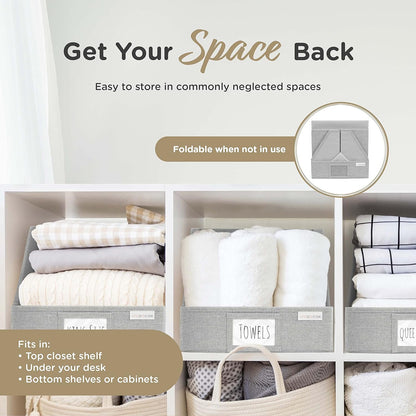 VIVIDECOR Trapezoid Closet Bins - 12x12x10 Fabric Storage Baskets | Light Gray, 3-Pack Collapsible Organizers