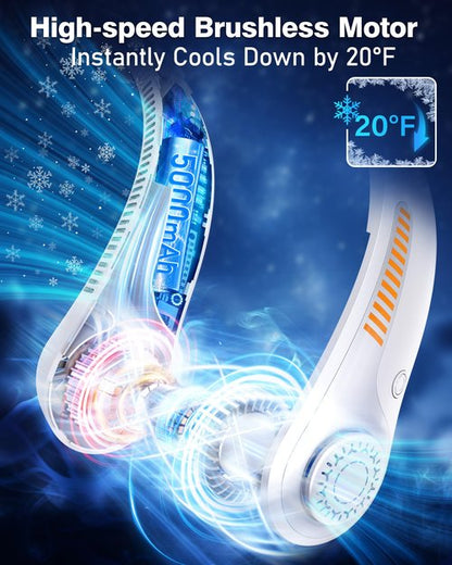 EYERZ Portable Neck Fan - Rechargeable Personal Fan with Neck Support, 5-Speed Quiet Lightweight Long Lasting Neck Fan, Fathers Day, Mothers Day Gifts, Full Surround Cooling for Travel, Hot Flashes