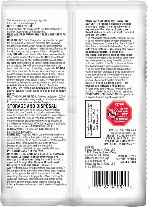 HTH 42051 Chlorine Tabs - Advanced Swimming Pool Care Sanitizer, 8oz for Crystal Clear Water