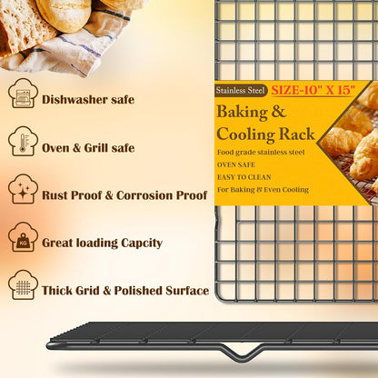Skiennix Cooling Racks | 2PCS Heavy Duty Stainless Steel Baking Racks - 10" x 15" - Oven & Dishwasher Safe