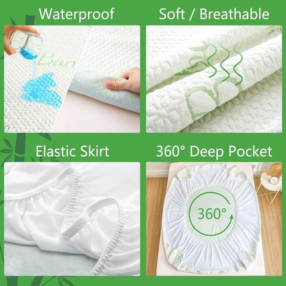 GOONIK Queen Mattress Protector - Waterproof Bamboo Viscose Pad Cover for 6-18 Inch Deep Mattresses