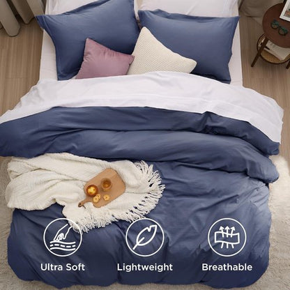 Bedsure Navy Blue California King Duvet Cover - Soft Prewashed Cotton-Like Polyester Set, 104x98" with Zipper Closure & 2 Pillow Shams
