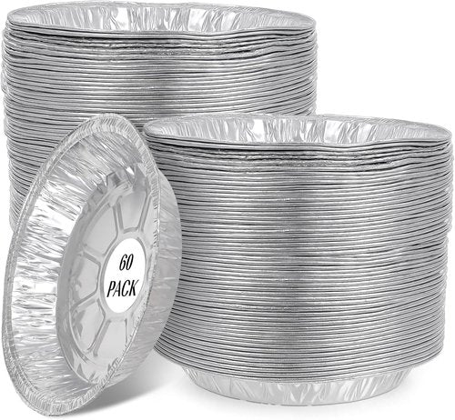 60 Pcs Round Foil Pans | Aluminum Baking & Roasting Containers - Freezer & Oven Safe