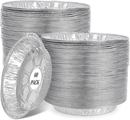 60 Pcs Round Foil Pans | Aluminum Baking & Roasting Containers - Freezer & Oven Safe