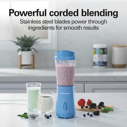 Hamilton Beach Portable Blender - 14 Oz BPA-Free Travel Cup & Lid | Durable Stainless Steel Blades, Tranquil Blue
