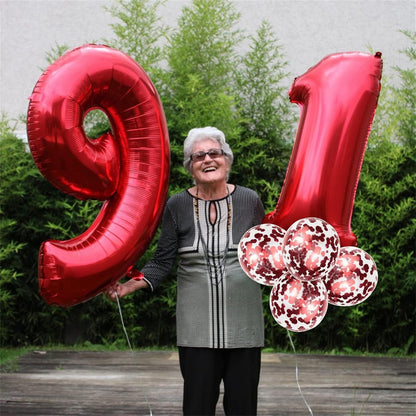 Skiennix 40-Inch Red Number 7 Balloon - Large Self-Inflating Foil Birthday Decoration for Parties