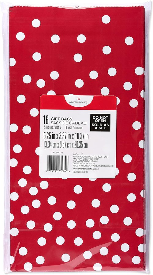 American Greetings Red Goodie Bags - Stripes & Polka Dots | 10.375'' | Pack of 16