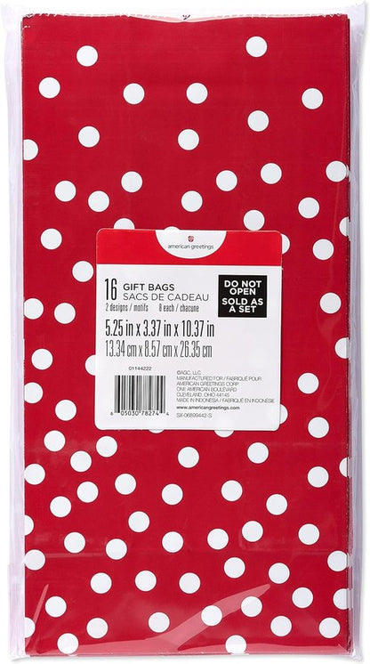 American Greetings Red Goodie Bags - Stripes & Polka Dots | 10.375'' | Pack of 16