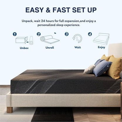 CH Charme House 8 Inch Twin Mattress, Bamboo-Charcoal Memory Foam Mattress for Kids, Cooling & Pressure Relief, Bed in a Box, Foam Made in USA & CertiPUR-US Certified, 38"x75"x8", Black