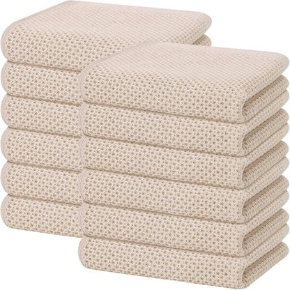 Homaxy Kitchen Dish Towels - 100% Cotton Waffle Weave, Ultra Soft & Absorbent, 13 x 28 Inches, 12-Pack, Beige