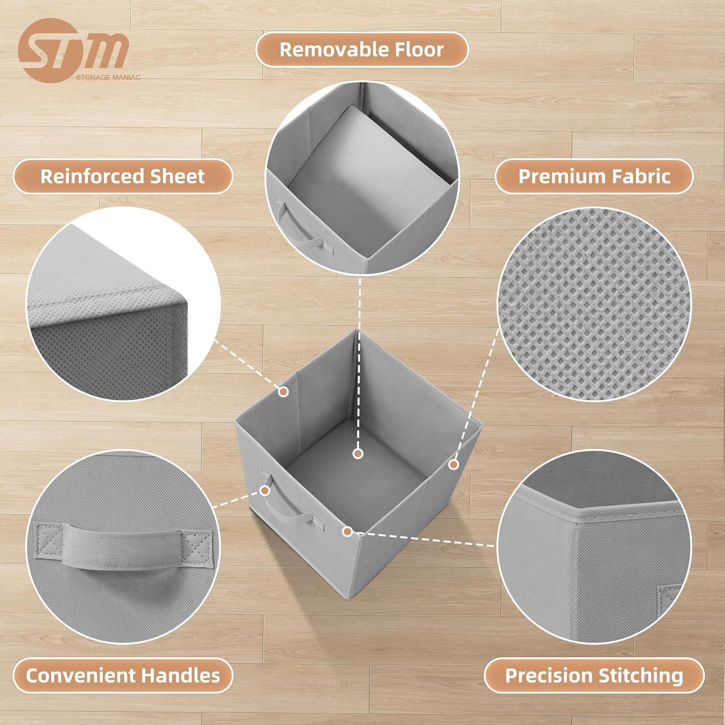 **Storage Maniac Storage Cubes - 11-Inch Collapsible Fabric Bins with Handles | 10-Pack Grey for Organized Spaces**
