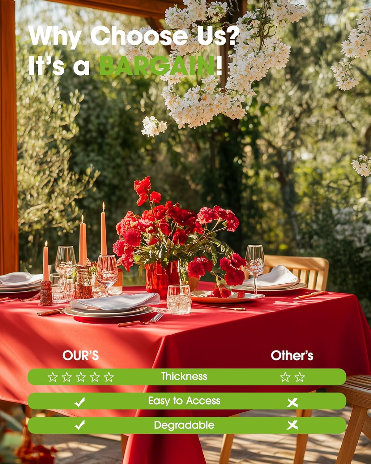 Pureegg Disposable Plastic Table Cloths - 54 x 108 Inch, Leakproof & Sturdy, Red | Perfect for Holidays