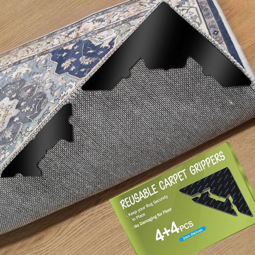 Large Non-Slip Rug Pads by [Brand Name] - 8 Pcs Reusable Double-Sided Carpet Tape for Hardwood Floors