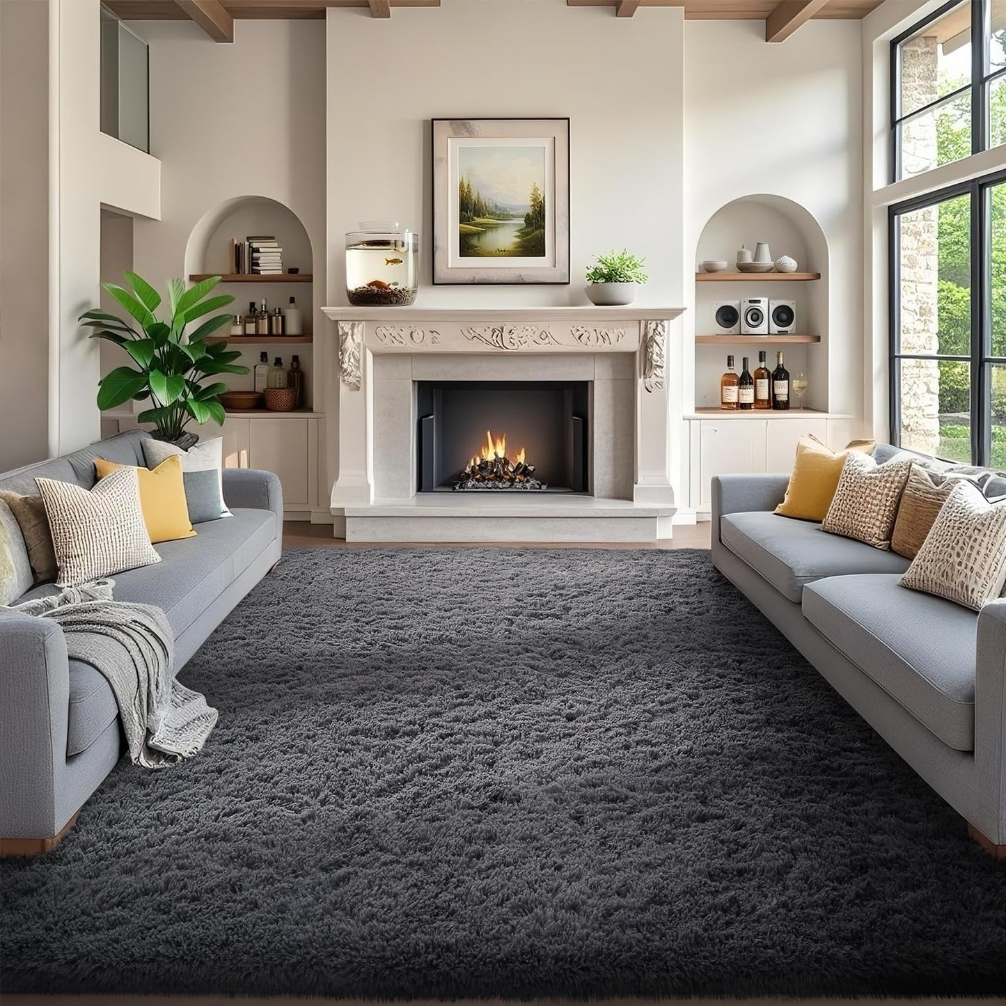 Ophanie 7x9 Area Rugs, Upgrade Non-Slip Fluffy Soft Rugs for Living Room, Large Shag Grey Fuzzy Plush Rug, Gray Shaggy Big Carpets for Bedroom, Kids Boys Girls Dorm Nursery Home Decor Aesthetic