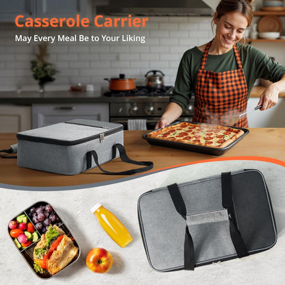 Skiennix Insulated Casserole Carrier - Versatile Hot & Cold Food Tote for Potlucks | Fits 9"x13" Dish - Grey
