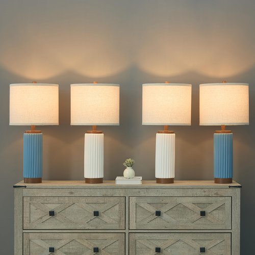 HGNPJC White Ceramic Table Lamp 3 Way Dimmable Nightstand Pottery Lamp Set of 2 with Oatmeal Shade 25" Modern Bedside Desk Lamp with USB A+C for Living Room Bedroom Farmhouse Dining Room Enterway