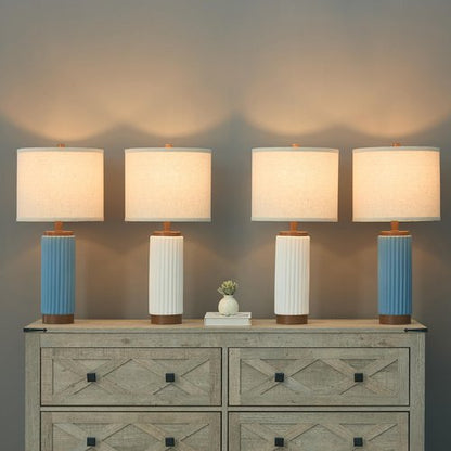 HGNPJC White Ceramic Table Lamp 3 Way Dimmable Nightstand Pottery Lamp Set of 2 with Oatmeal Shade 25" Modern Bedside Desk Lamp with USB A+C for Living Room Bedroom Farmhouse Dining Room Enterway