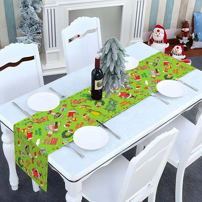 Merry Christmas Table Runner 13 x 72in Green Linen Rustic Decor