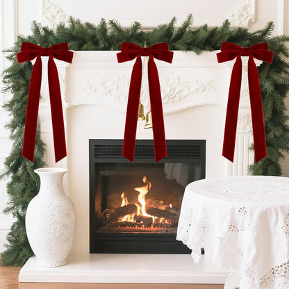 Senjie Velvet Christmas Bows - Large 20in Vintage Ribbon Bows for Staircase Garland & Wreath | 6-Pack Burgundy