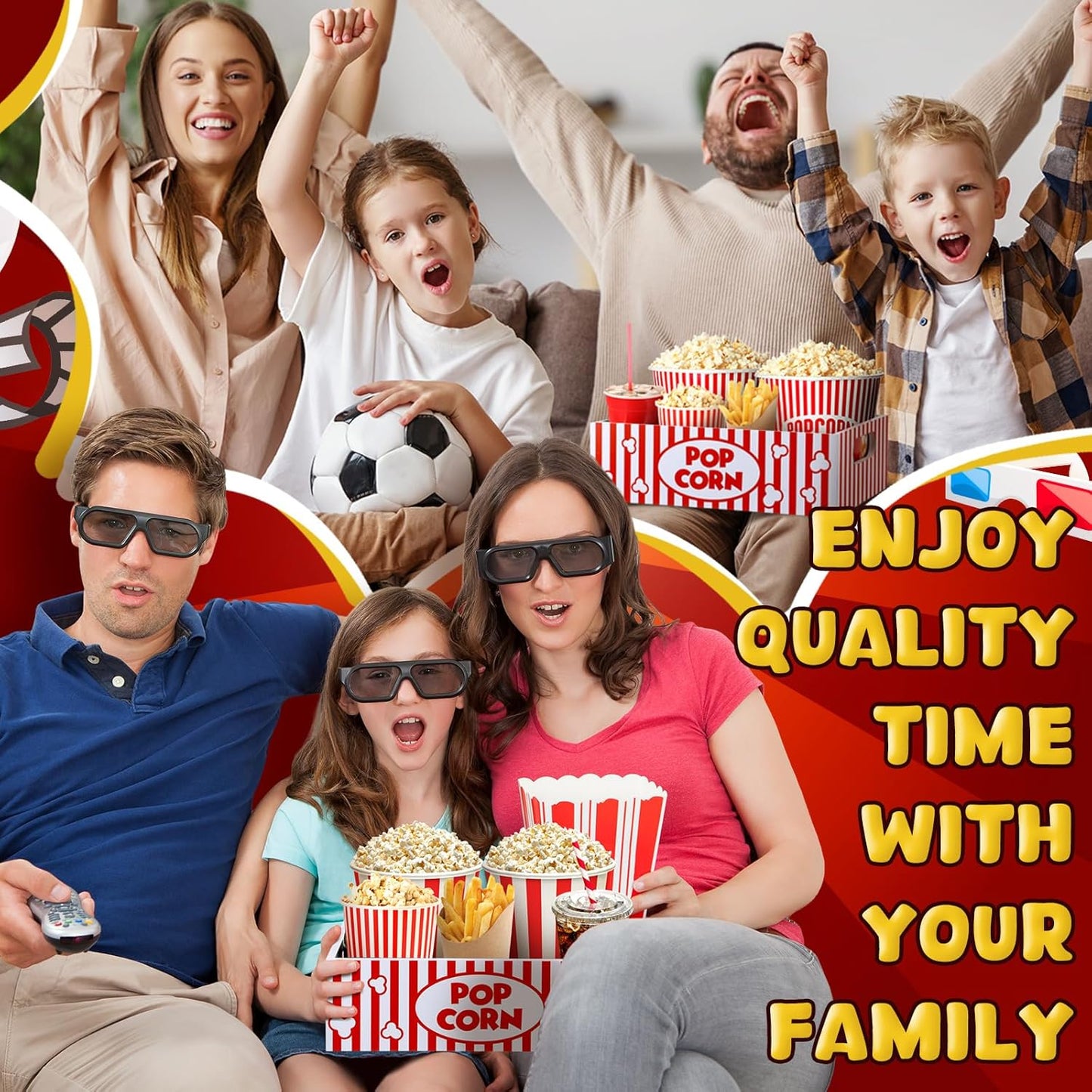 Skiennix Movie Night Snack Trays - Reusable Wooden Gift Basket for Popcorn | Striped Design
