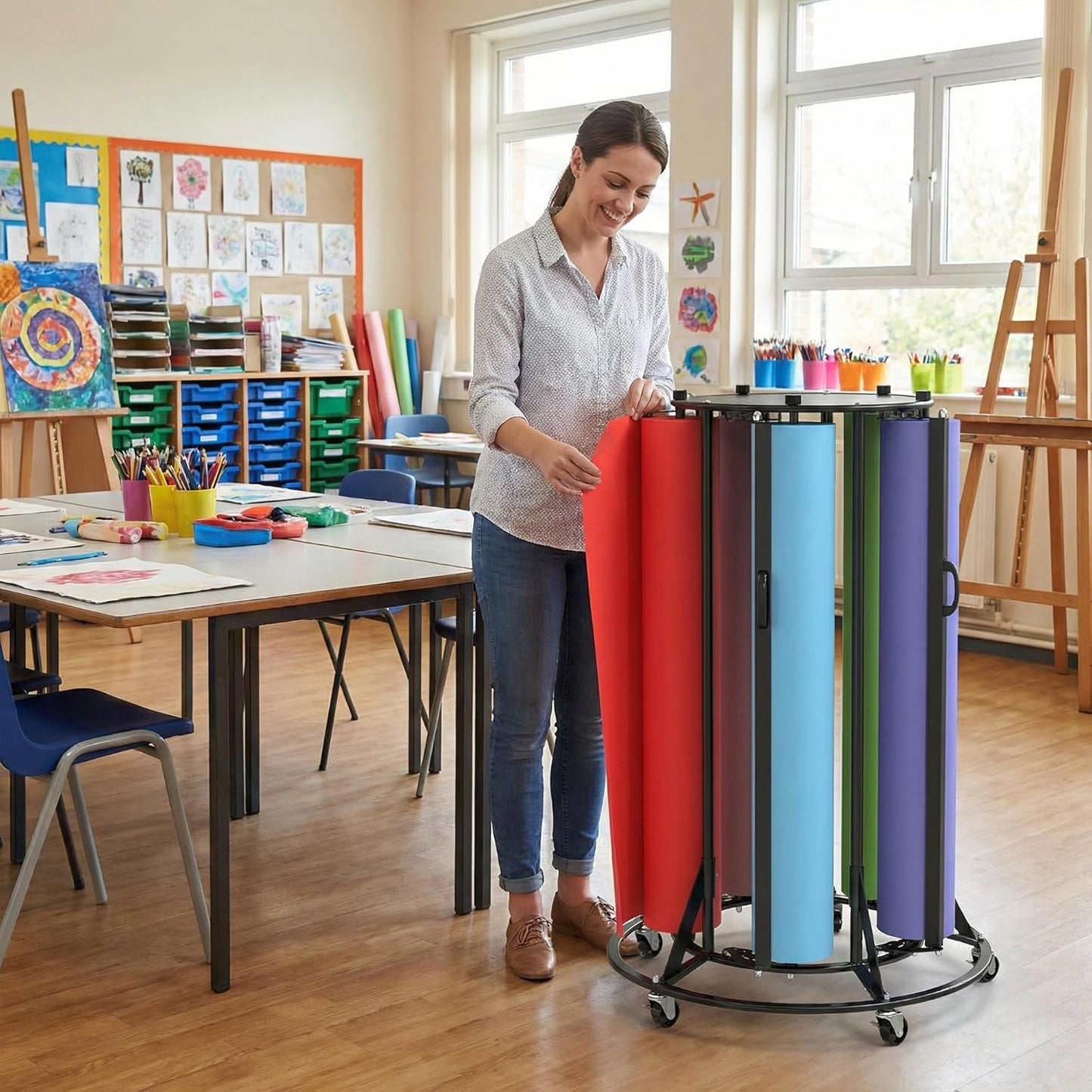 Skiennix Paper Roll Dispenser Rack - Heavy Duty Mobile Steel Holder for Up to 36" Rolls | Ideal for Crafts, Gifts & Art