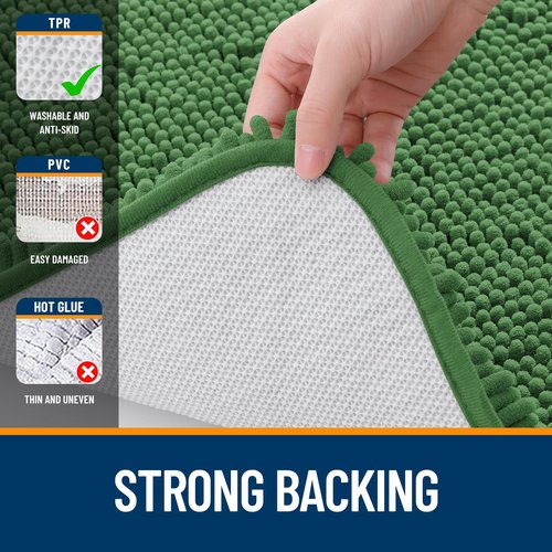 OLANLY Bathroom Rugs 30x20, Extra Soft Absorbent Chenille Bath Rugs, Rubber Backing Quick Dry, Machine Washable Bath Mats for Bathroom Floor, Tub and Shower, Home Decor Accessories, Olive Green