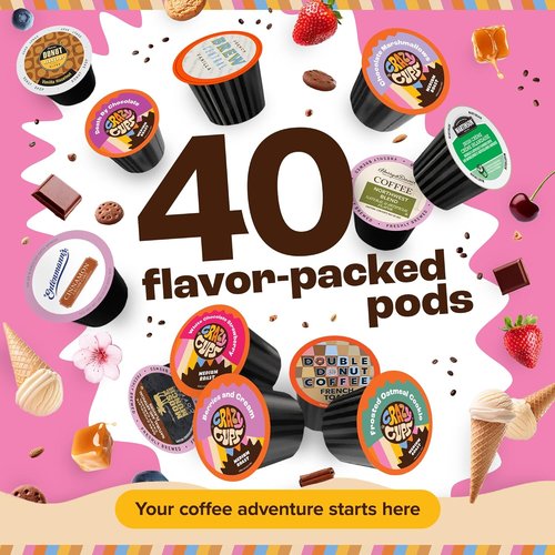 Crazy Cups Flavored Coffee Pods - Assorted Variety Pack for Keurig | 40 Count Sampler