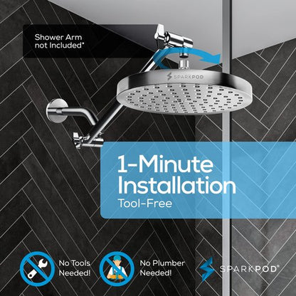 SparkPod Shower Head - High Pressure Rain - Premium Quality Luxury Design - Easy Clean Adjustable Replacement for Your Bathroom Shower Heads (Luxury Polished Chrome, 8 Inch Round)