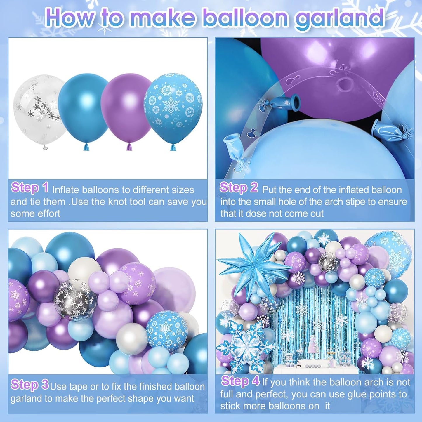 Amandir Snow Birthday Party Supplies - 162PCS Balloon Garland & Fringe Curtain | Winter Wonderland Decor