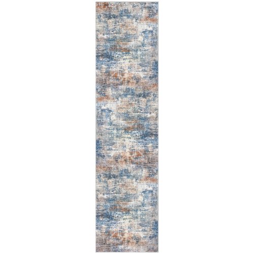 IOHOUZE Abstract Runner Rug 3x10 Ft Washable Runners for Hallways, Non Slip Kitchen Runner Printed Faux Wool Entryway Runner Indoor, Modern Abstract Floor Carpet for Hall Bedroom, Blue Rust