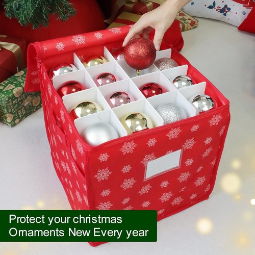 Christmas Ornament Storage Box | Store 64 Ornaments - Non-Woven, Tear-Proof Design with Adjustable Dividers