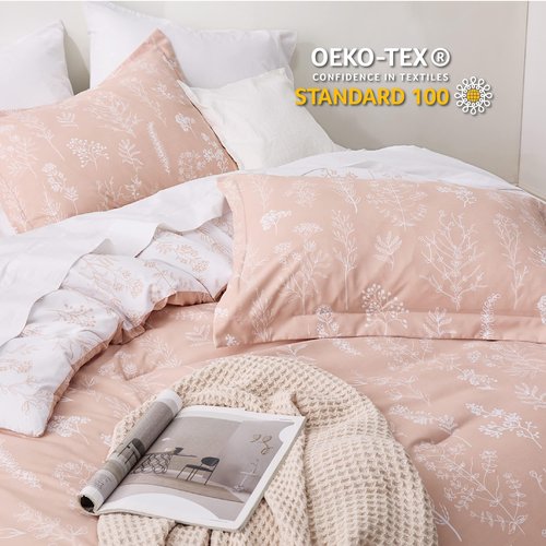 Bedsure Full Comforter Set - Dusty Rose Bed Set, 3 Pieces Cute Floral Bedding, 1 Soft Reversible Botanical Flowers Comforter and 2 Pillow Shams