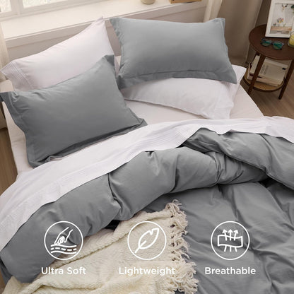 Bedsure Grey Duvet Cover King Size - Extra Soft 3-Piece Bedding Set with Zipper Closure | 104x90 Inches