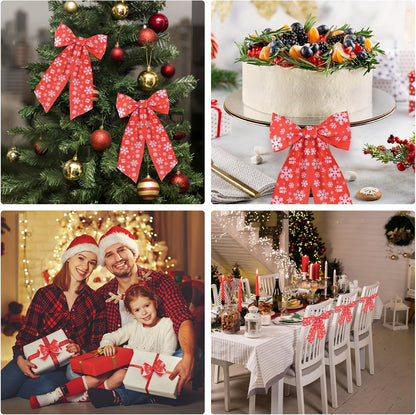 Red Satin Sash by Wreath - 2pcs Front Door Decor with Christmas Bow Embroidery | Indoor/Outdoor Use