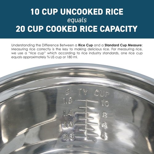 Elite Gourmet Electric Rice Cooker - 20 Cups Cooked Capacity | Stainless Steel Inner Pot & Keep Warm Feature
