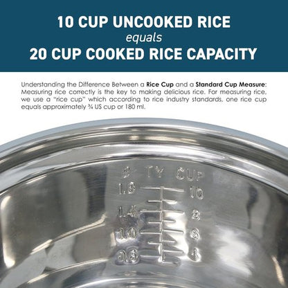Elite Gourmet Electric Rice Cooker - 20 Cups Cooked Capacity | Stainless Steel Inner Pot & Keep Warm Feature