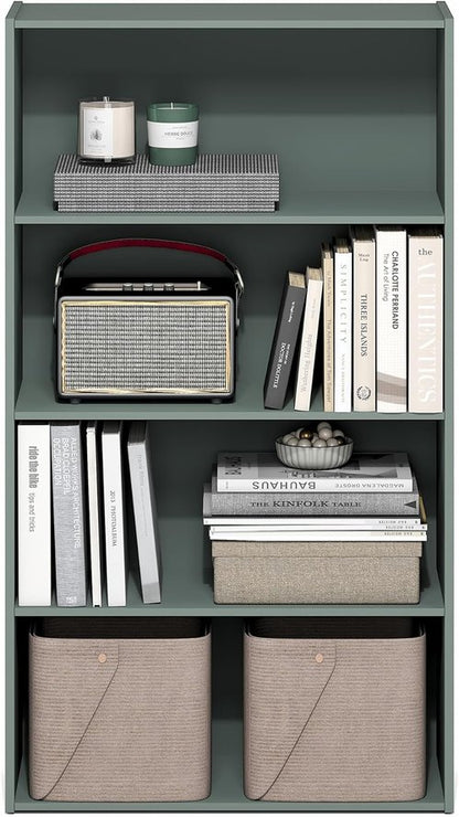 Furinno PASIR 4-Tier Bookshelf - Stylish Sage Green Bookcase for Living Room, Bedroom & Home Office