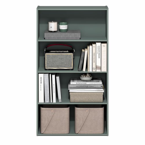 Furinno PASIR Book Shelf, 4-Tier Bookshelf, Bookcase, 9.4" x 23.6" x 41.7", for Living Room, Bedroom, Home Office, Sage Green