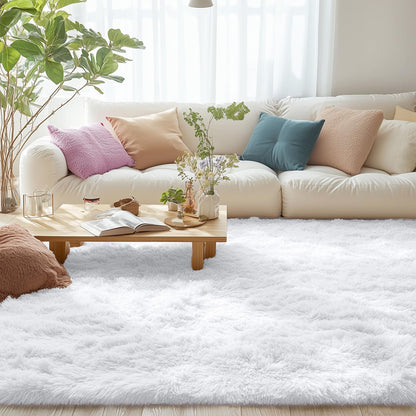 OLANLY 6x7 Area Rugs for Living Room Bedroom, Machine Washable Soft Fluffy Shaggy Bedside Rug, Indoor Floor Carpet for Kids Girls and Boys, Dorms, Nursery Rooms, Home Decor Aesthetic, White