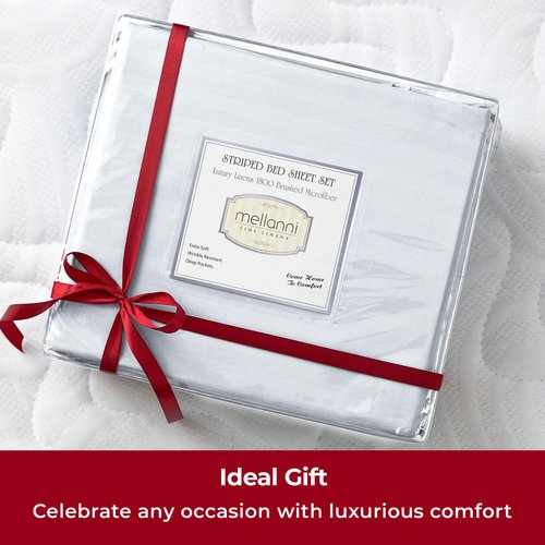 Mellanni California King Sheets Set - 4 PC Iconic Collection Bedding - Hotel Luxury, Extra Soft, Cooling Bed Sheets - Wrinkle, Fade, Stain Resistant (Cal King, Striped White)