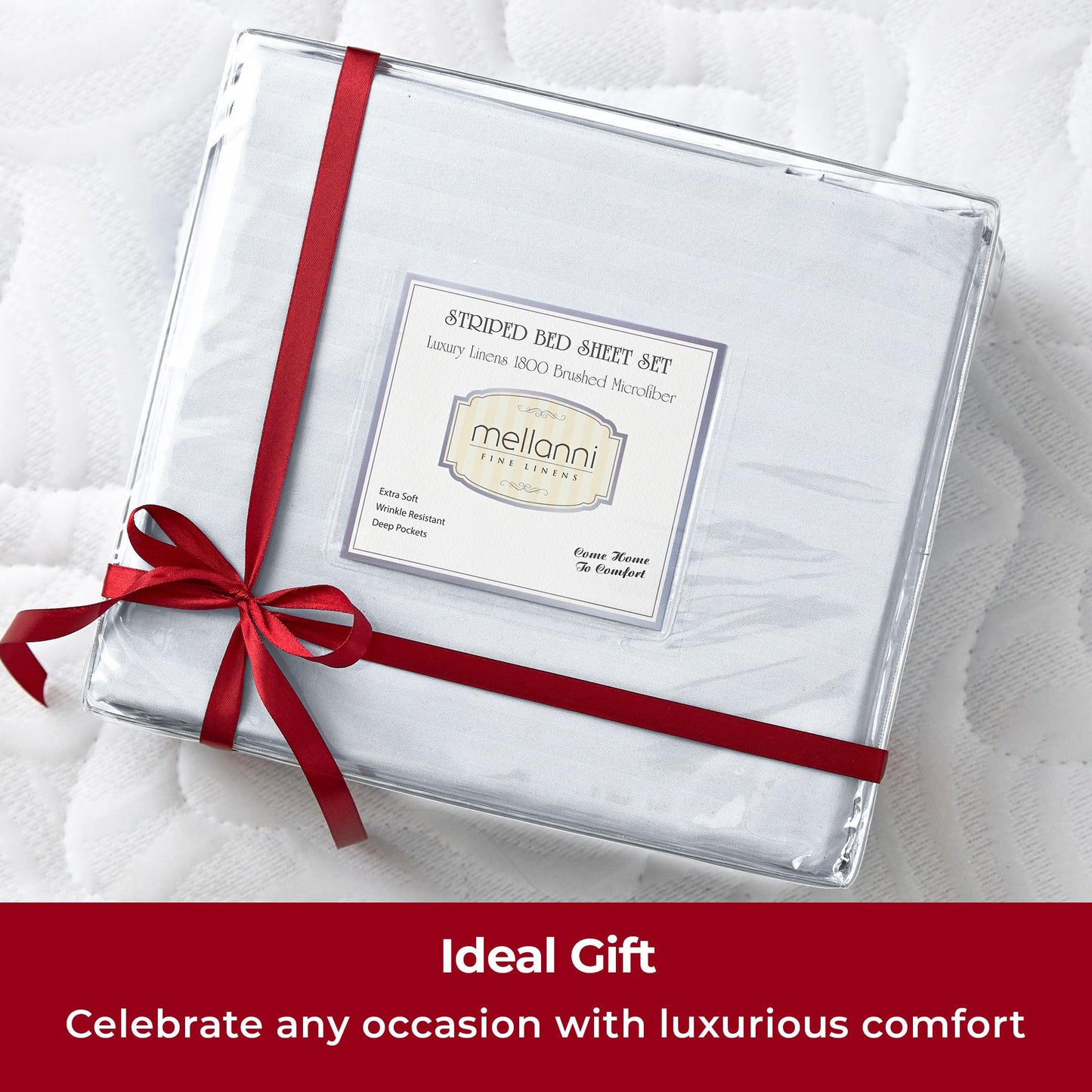 Mellanni Twin Sheets Set - 3 PC Iconic Collection Bedding - Hotel Luxury, Extra Soft, Cooling Bed Sheets - Wrinkle, Fade, Stain Resistant (Twin, Striped White)