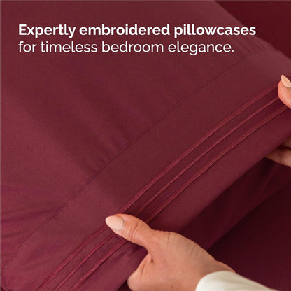 Split King Size 5-Piece Sheet Set | Comfy Breathable Cooling Bed Sheets - Luxury Hotel Quality - Deep Pockets, Soft, Wrinkle-Free - Oeko-Tex Certified - Burgundy