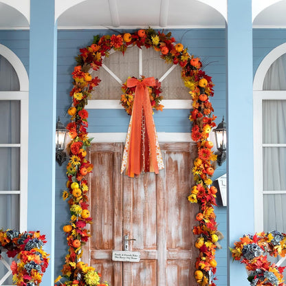 YKW 27" Fall Ribbon Wreath Bow - Large Autumn Decoration with Metal Clip for Thanksgiving | Indoor/Outdoor Use