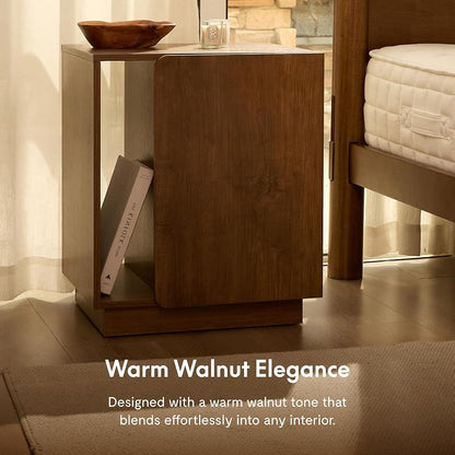 FLEXISPOT Nightstand with Charging Station - Mid-Century Walnut, Right Variation