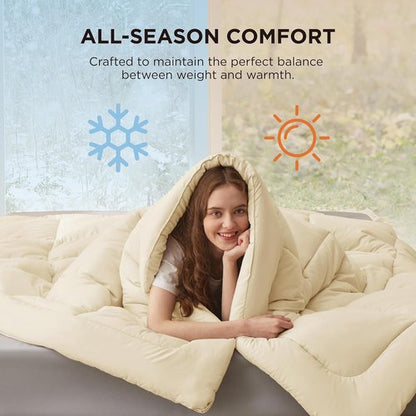 Bedsure Comforter Duvet Insert - All-Season Twin XL Quilted Down Alternative Bedding, Cream 92 x 68 Inches