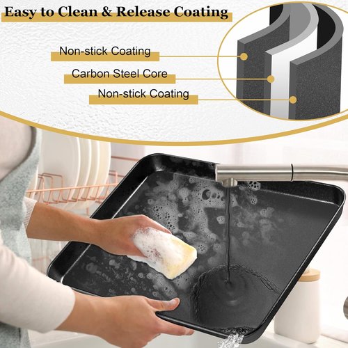 E-far Non-Stick Baking Sheet - 16x12 Inch Carbon Steel Cookie Pan for Easy Oven Roasting & Baking