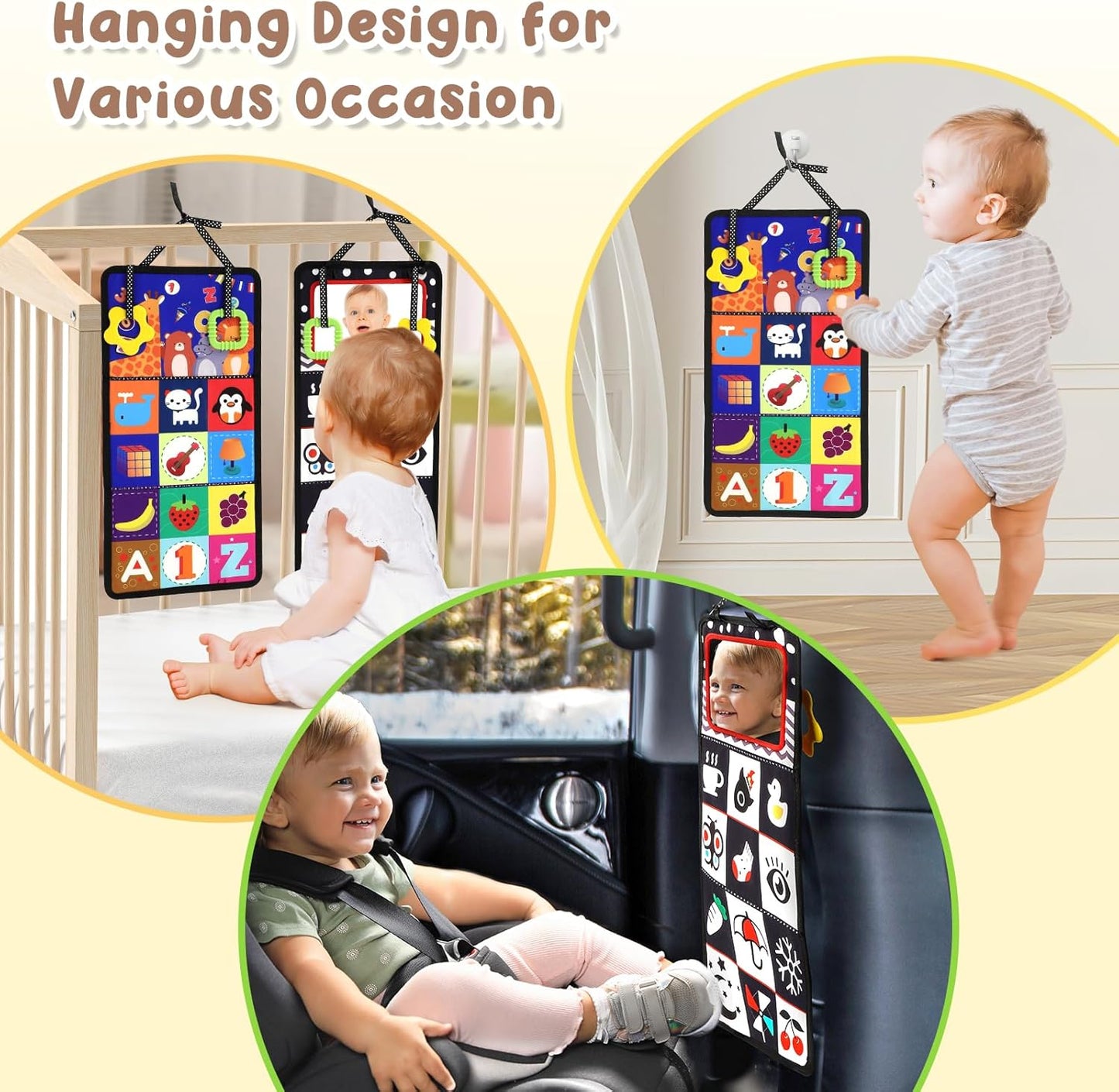 URMYWO Tummy Time Toys - High Contrast Black and White Baby Visual Stimulation Mirror | Montessori Sensory Crinkle Toy for Infants 0-12 Months