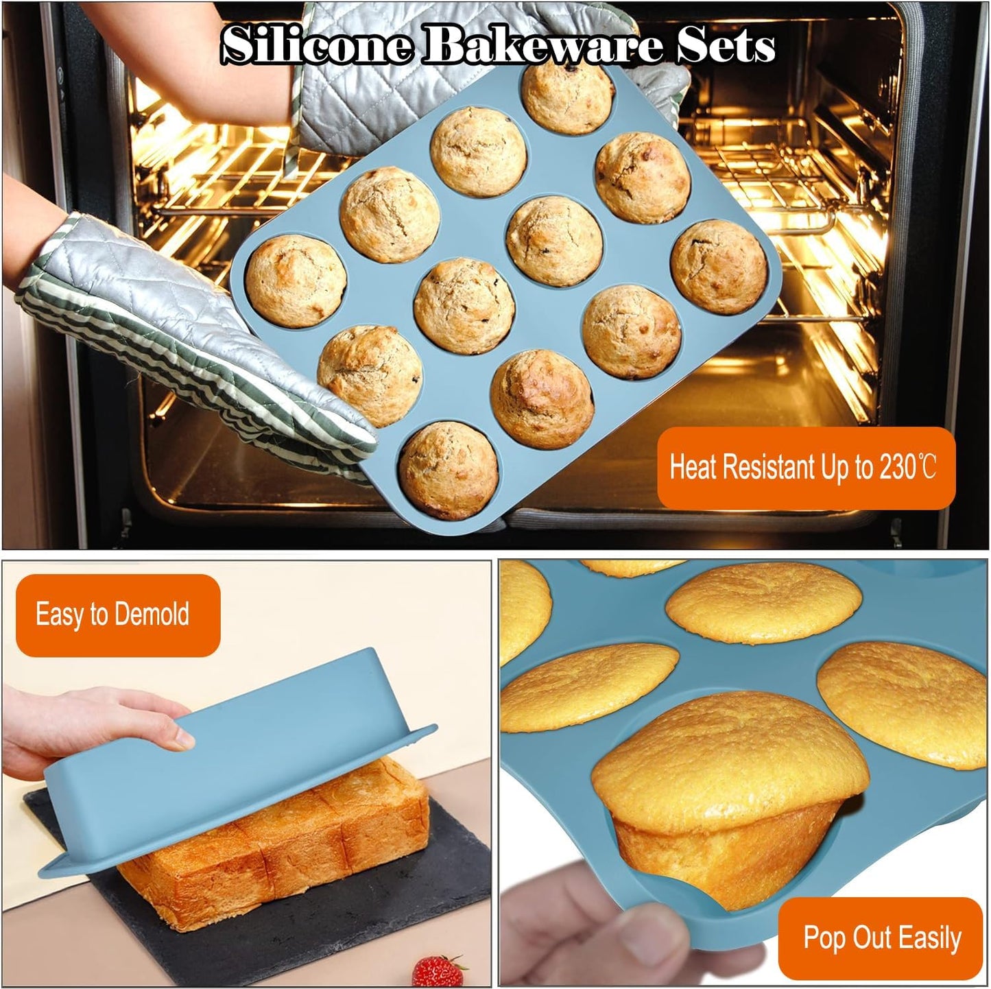 Skiennix 7-in-1 Silicone Bakeware Set - BPA-Free Kitchen Molds for Cakes, Muffins & Pies