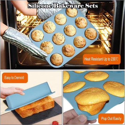 Skiennix 7-in-1 Silicone Bakeware Set - BPA-Free Kitchen Molds for Cakes, Muffins & Pies